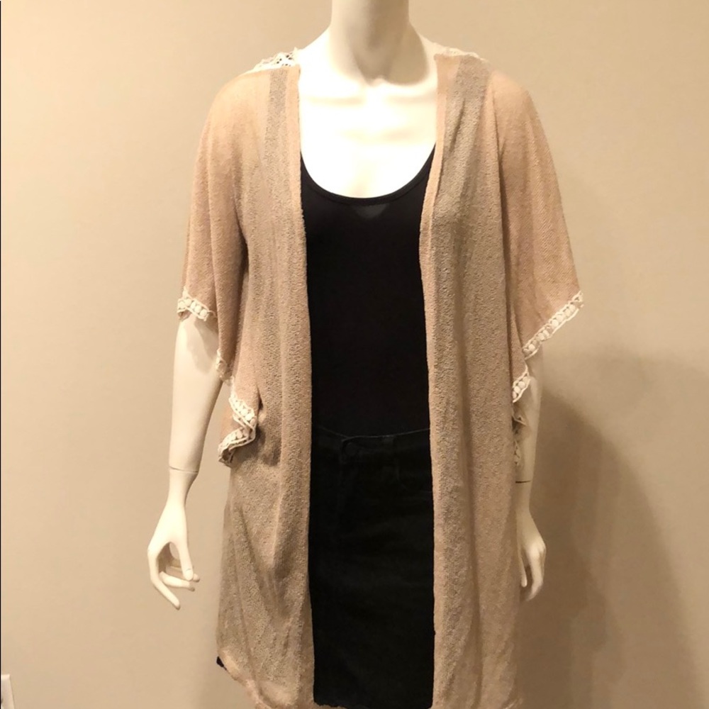 Rue21 Tan Crochet Back Open Knit Cardigan:S